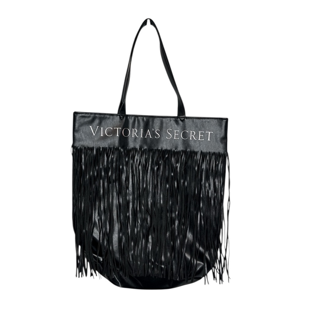 Victoria's Secret Limited Edition Flirty Fringe Black Faux Leather Tote Bag